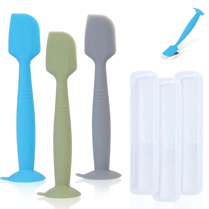 babove Baby Diaper Cream Spatula Applicator 3 Pack(with 3 Travel Case), Butt Paste Spatula Soft Silicone,Diaper Rash Cream Applicator, Baby Essentials Must Haves Newborn Stuff (Green Grey Azure) - Image 1